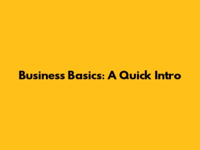 Business Basics: A Quick Intro